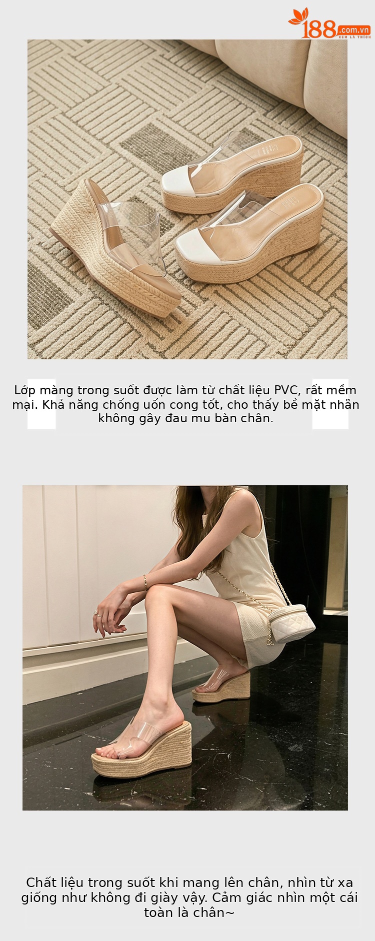 Sandal cao gót nữ hở mũi đế xuồng đan rơm, gót 9 cm — màu trắng, màu mơ chi tiết 5