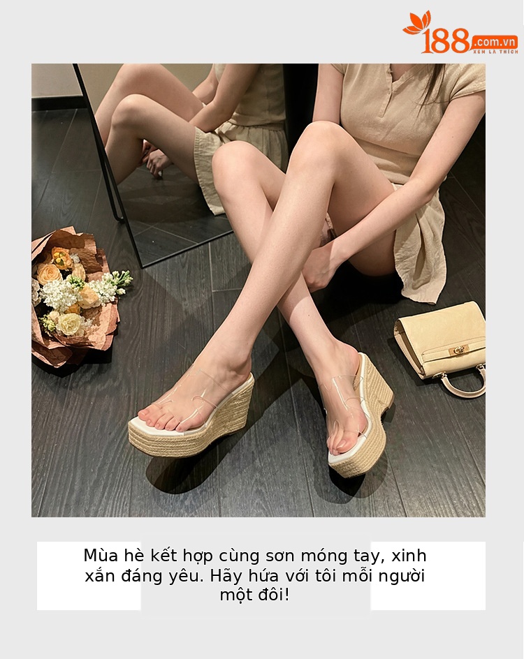 Sandal cao gót nữ hở mũi đế xuồng đan rơm, gót 9 cm — màu trắng, màu mơ chi tiết 6