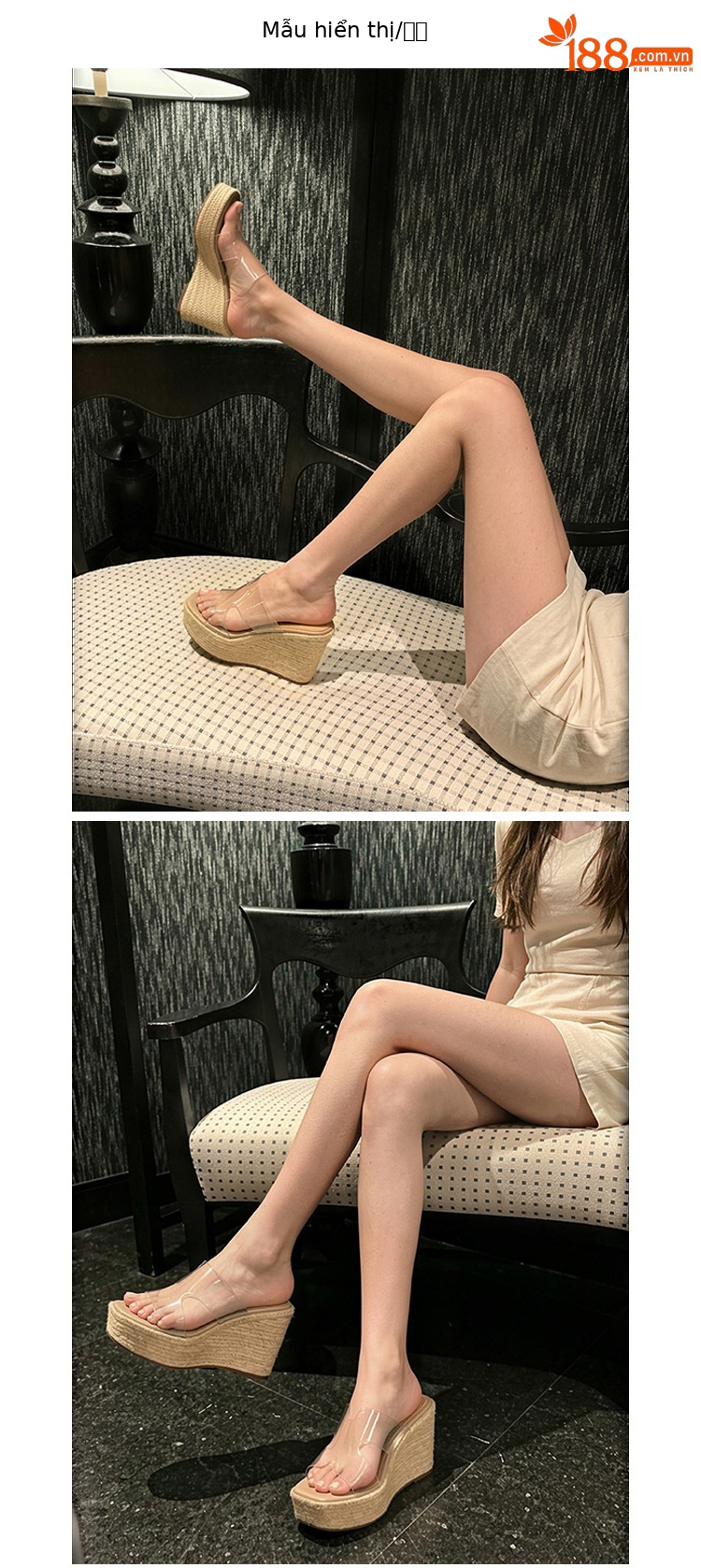 Sandal cao gót nữ hở mũi đế xuồng đan rơm, gót 9 cm — màu trắng, màu mơ chi tiết 7