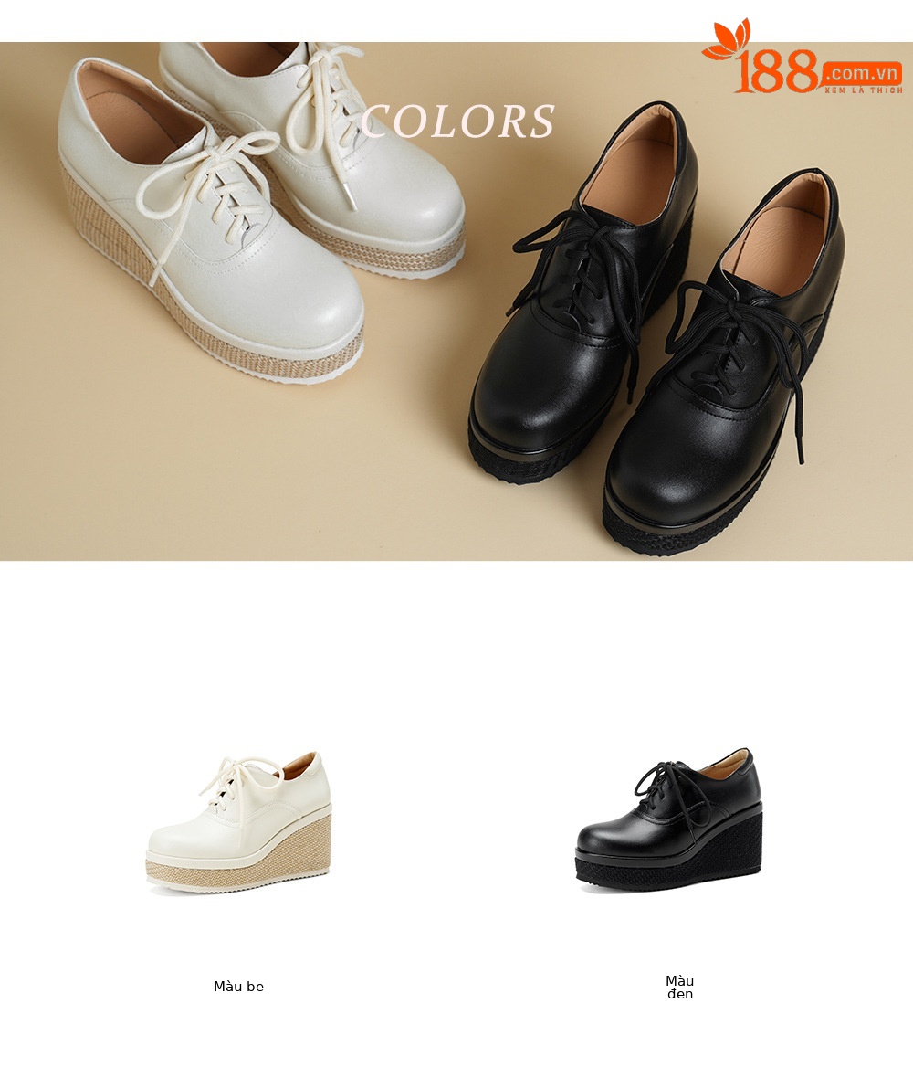 Giày loafer nữ đế xuồng platform da thật buộc dây, gót cao 9 cm — màu đen, màu trắng ngà chi tiết 3