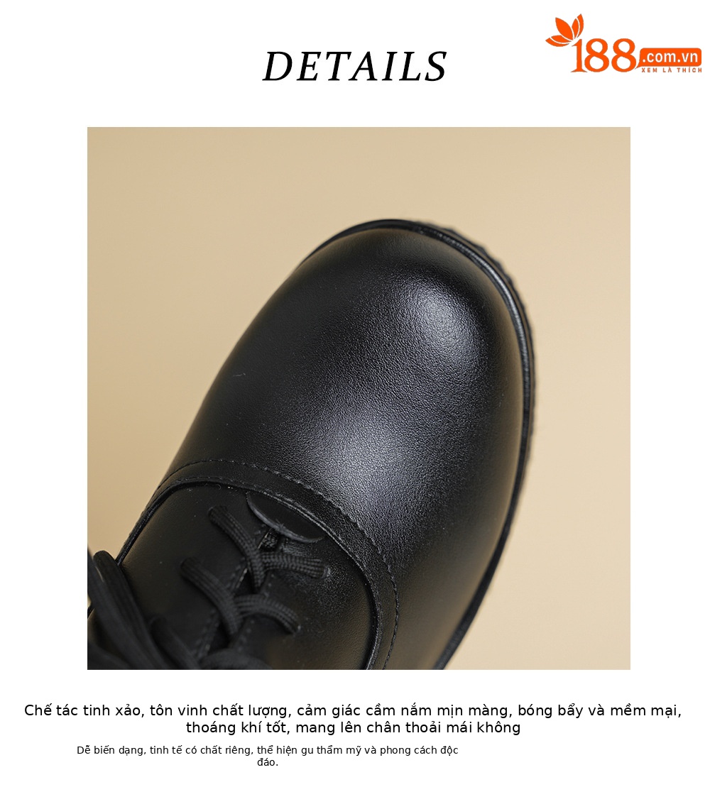 Giày loafer nữ đế xuồng platform da thật buộc dây, gót cao 9 cm — màu đen, màu trắng ngà chi tiết 17