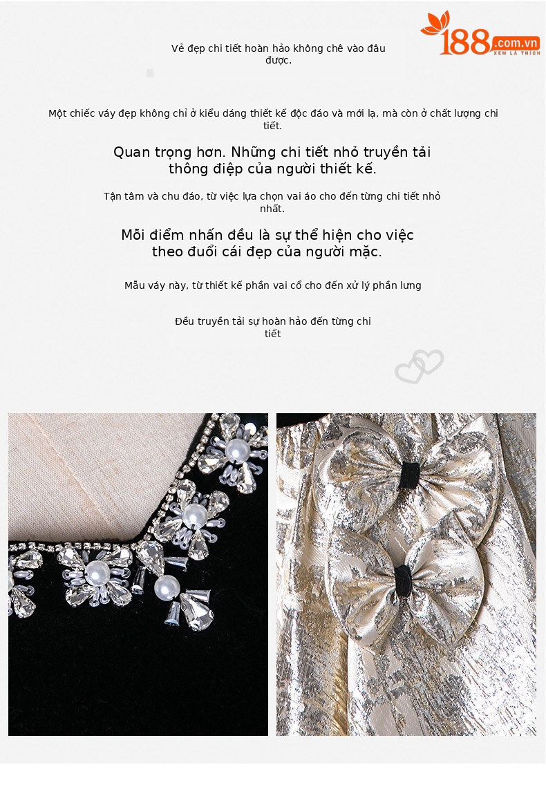 Đầm dạ hội maxi nữ thắt eo kiểu công chúa, tay phồng, chất liệu satin cao cấp — Đen vàng chi tiết 5