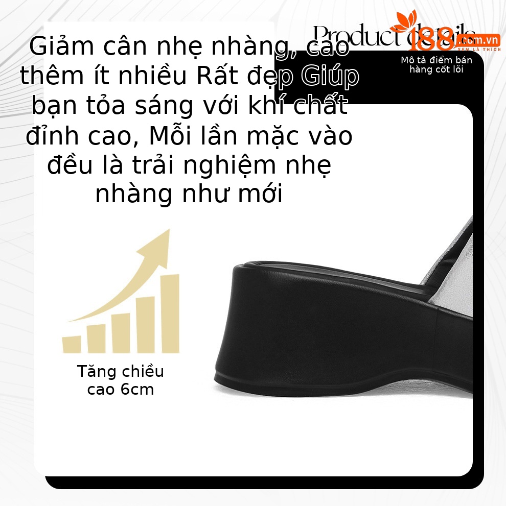 Sandal nữ quai chữ V đơn giản phong cách fairy tăng chiều cao đế dày — 6104 Da đen, 6104 Bạc chi tiết 3