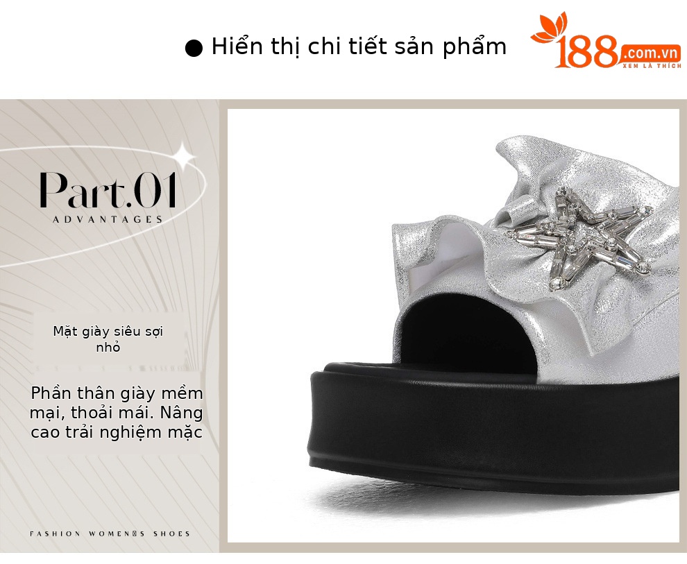 Sandal nữ quai chữ V đơn giản phong cách fairy tăng chiều cao đế dày — 6104 Da đen, 6104 Bạc chi tiết 9