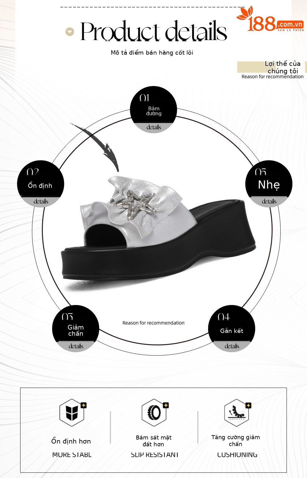 Sandal nữ quai chữ V đơn giản phong cách fairy tăng chiều cao đế dày — 6104 Da đen, 6104 Bạc chi tiết 2