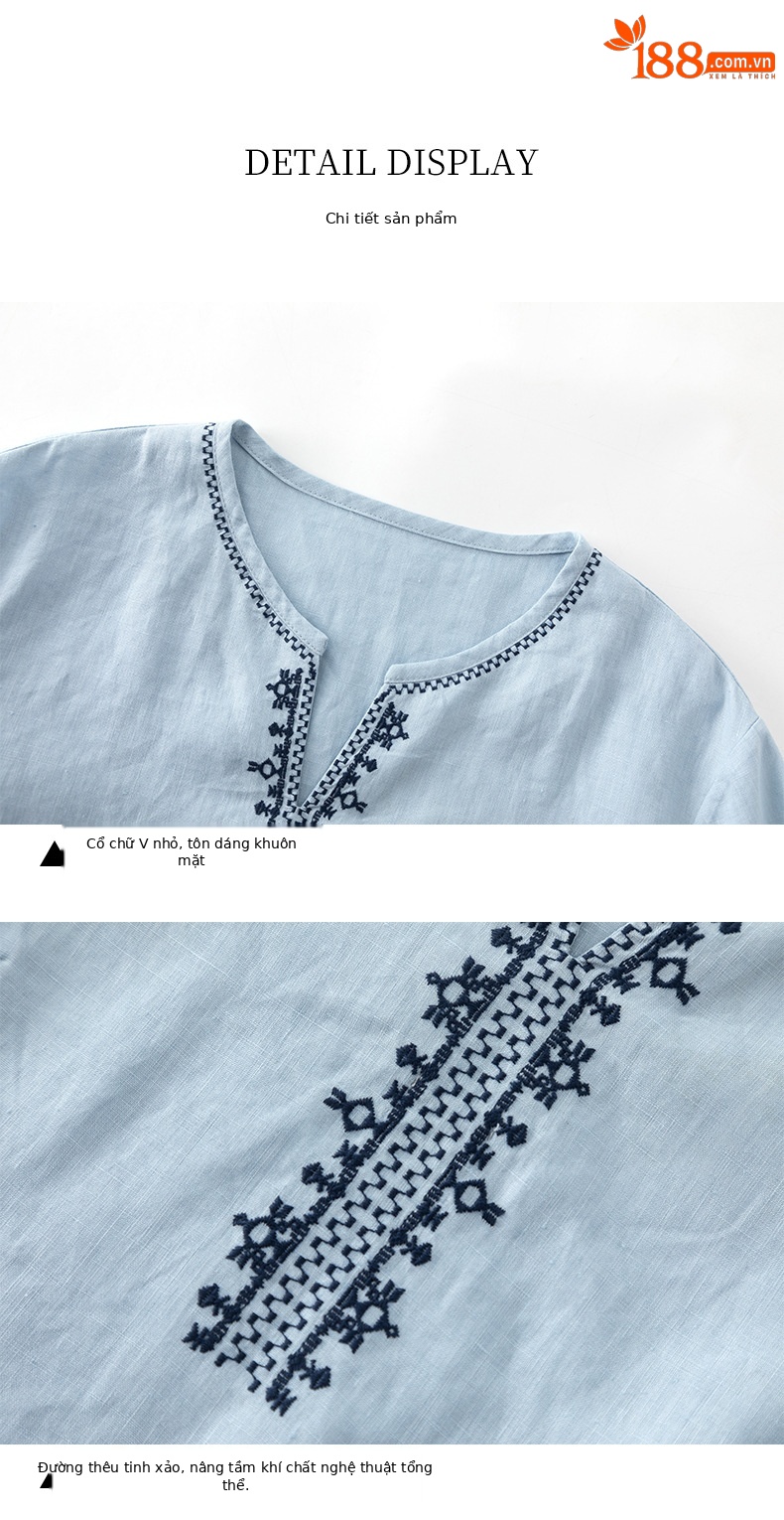 Áo sơ mi nữ linen cổ V thêu hoa tay lỡ rộng — Lời bài hát: Seventeen Sleeves chi tiết 14