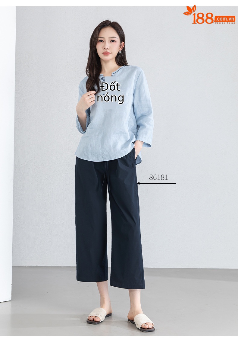Áo sơ mi nữ linen cổ V thêu hoa tay lỡ rộng — Lời bài hát: Seventeen Sleeves chi tiết 21