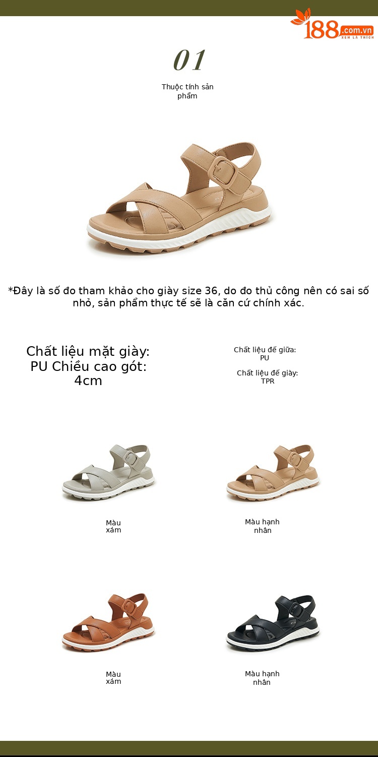 Sandal quai chéo nữ đế dày chống trượt mùa hè — màu nâu, màu đen, màu xám, màu mơ chi tiết 2