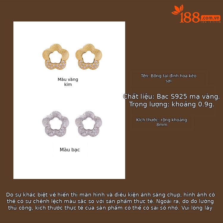 Bông tai stud bạc S925 mạ vàng hình hoa nhỏ thời trang — Loại bạc chi tiết 1