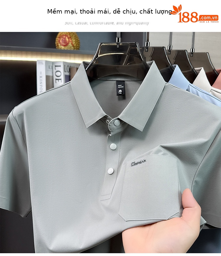 Áo polo nam tay ngắn cổ bẻ phong cách doanh nhân trung niên — Xanh da trời2810 chi tiết 1