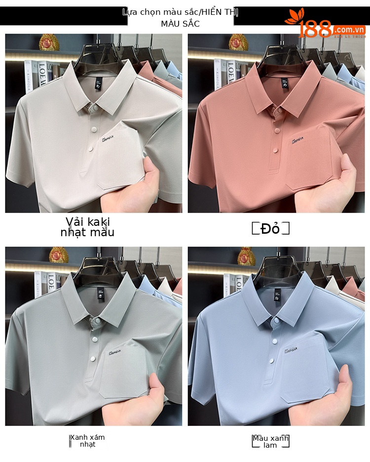Áo polo nam tay ngắn cổ bẻ phong cách doanh nhân trung niên — Xanh da trời2810 chi tiết 5