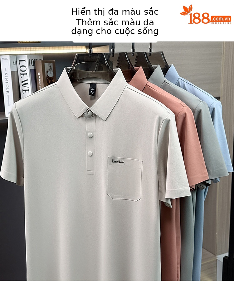 Áo polo nam tay ngắn cổ bẻ phong cách doanh nhân trung niên — Xanh da trời2810 chi tiết 8