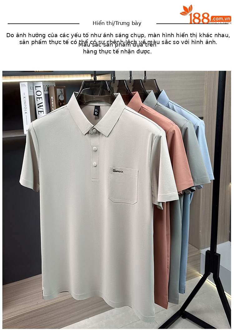 Áo polo nam tay ngắn cổ bẻ phong cách doanh nhân trung niên — Xanh da trời2810 chi tiết 9