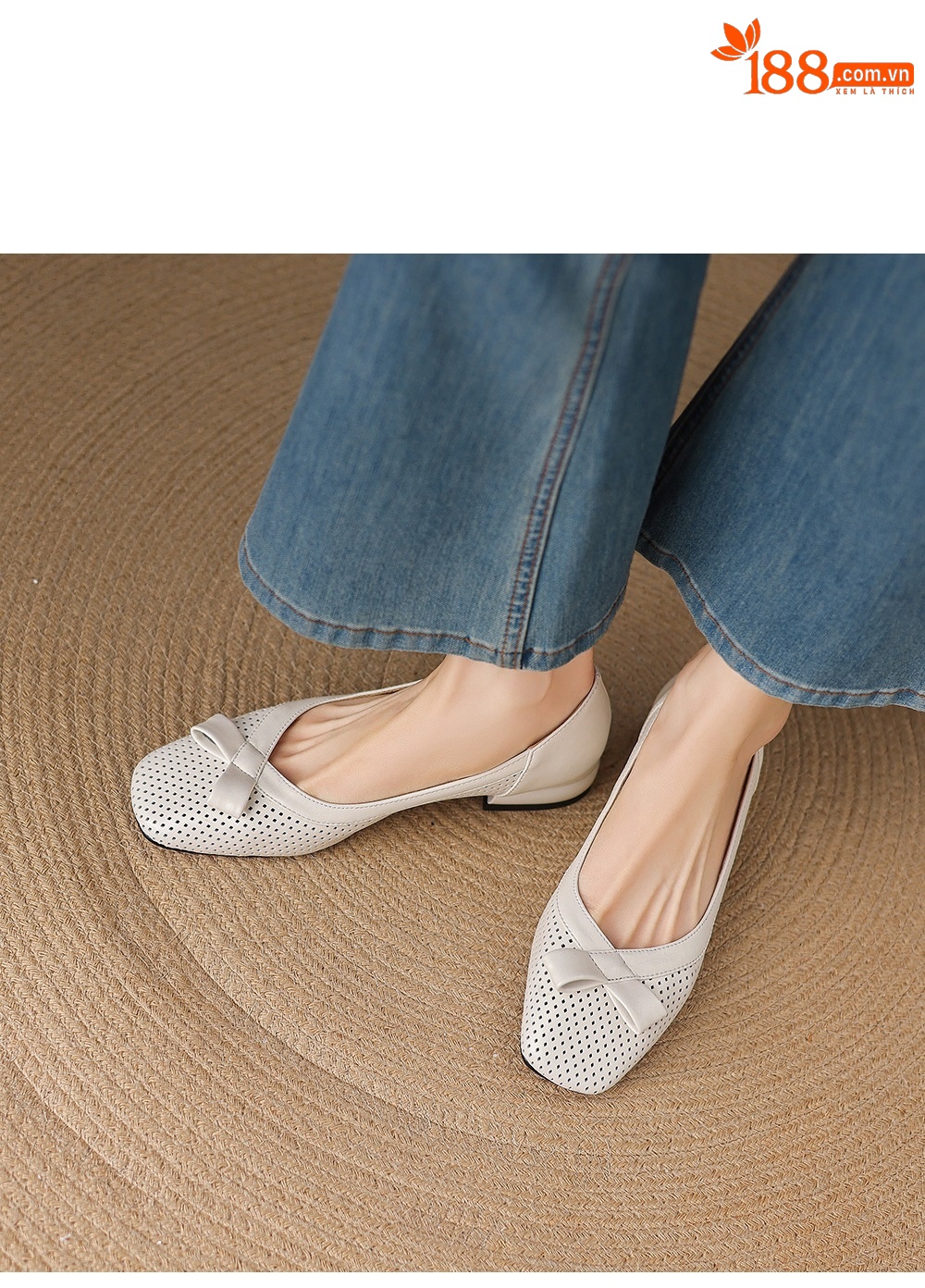 Giày búp bê nữ đầu vuông da dê, gót thấp, nơ bướm, miệng nông, đế mềm — Màu xanh da trời chi tiết 16