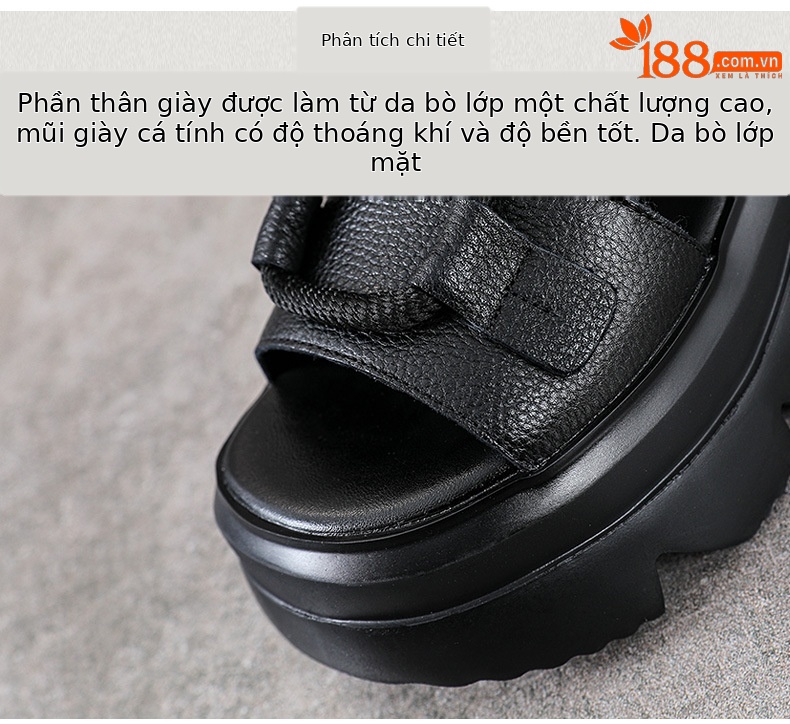 Sandal cao gót nữ mũi hở phong cách La Mã đế xuồng da thật quai buộc cổ điển — màu đen chi tiết 4