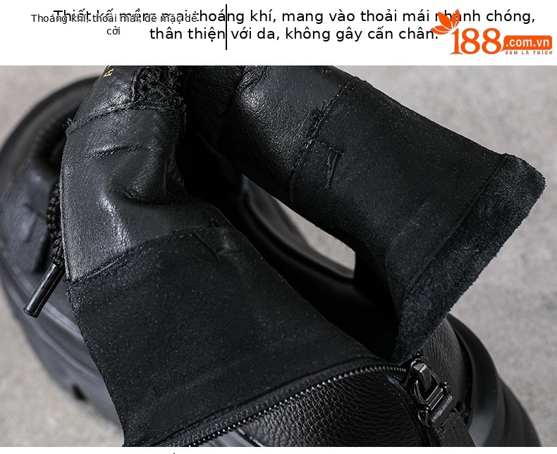 Sandal cao gót nữ mũi hở phong cách La Mã đế xuồng da thật quai buộc cổ điển — màu đen chi tiết 6