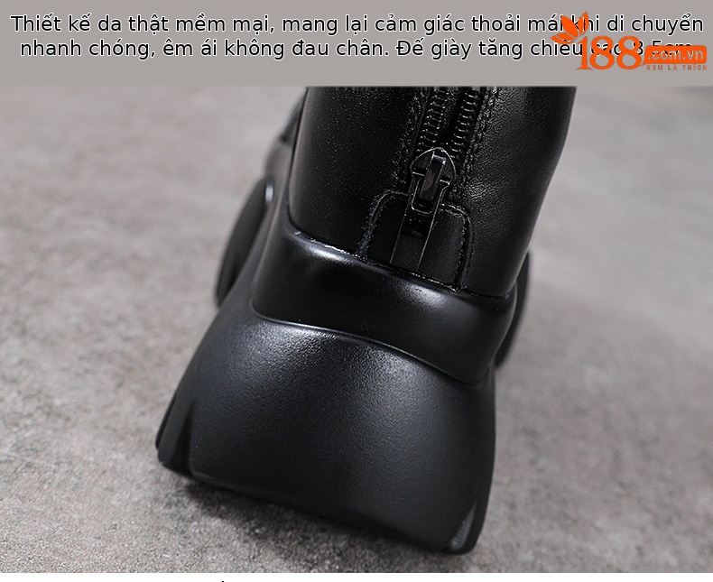Giày sandal cao gót nữ hở mũi da bò thật đế dày tăng chiều cao — màu đen chi tiết 6
