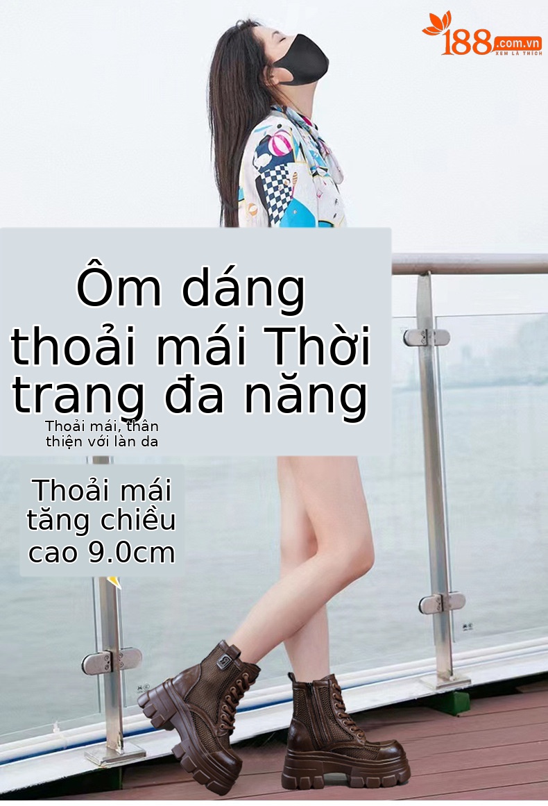 Boot nữ đế dày cổ thấp họa tiết đục lỗ lưới thoáng khí mùa hè — M2828 be đục lỗ, M2828-1 be lưới, M2828 đen đục lỗ, M2828 nâu đục lỗ chi tiết 1