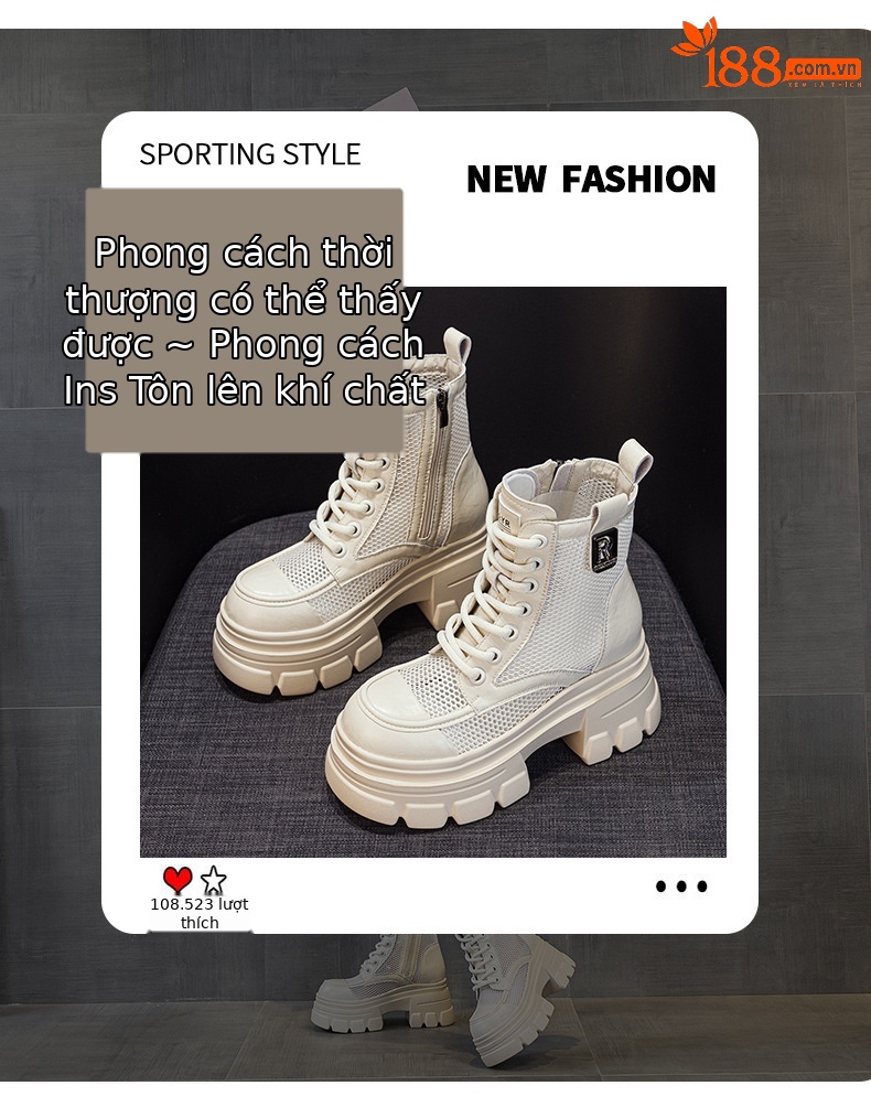 Boot nữ đế dày cổ thấp họa tiết đục lỗ lưới thoáng khí mùa hè — M2828 be đục lỗ, M2828-1 be lưới, M2828 đen đục lỗ, M2828 nâu đục lỗ chi tiết 3