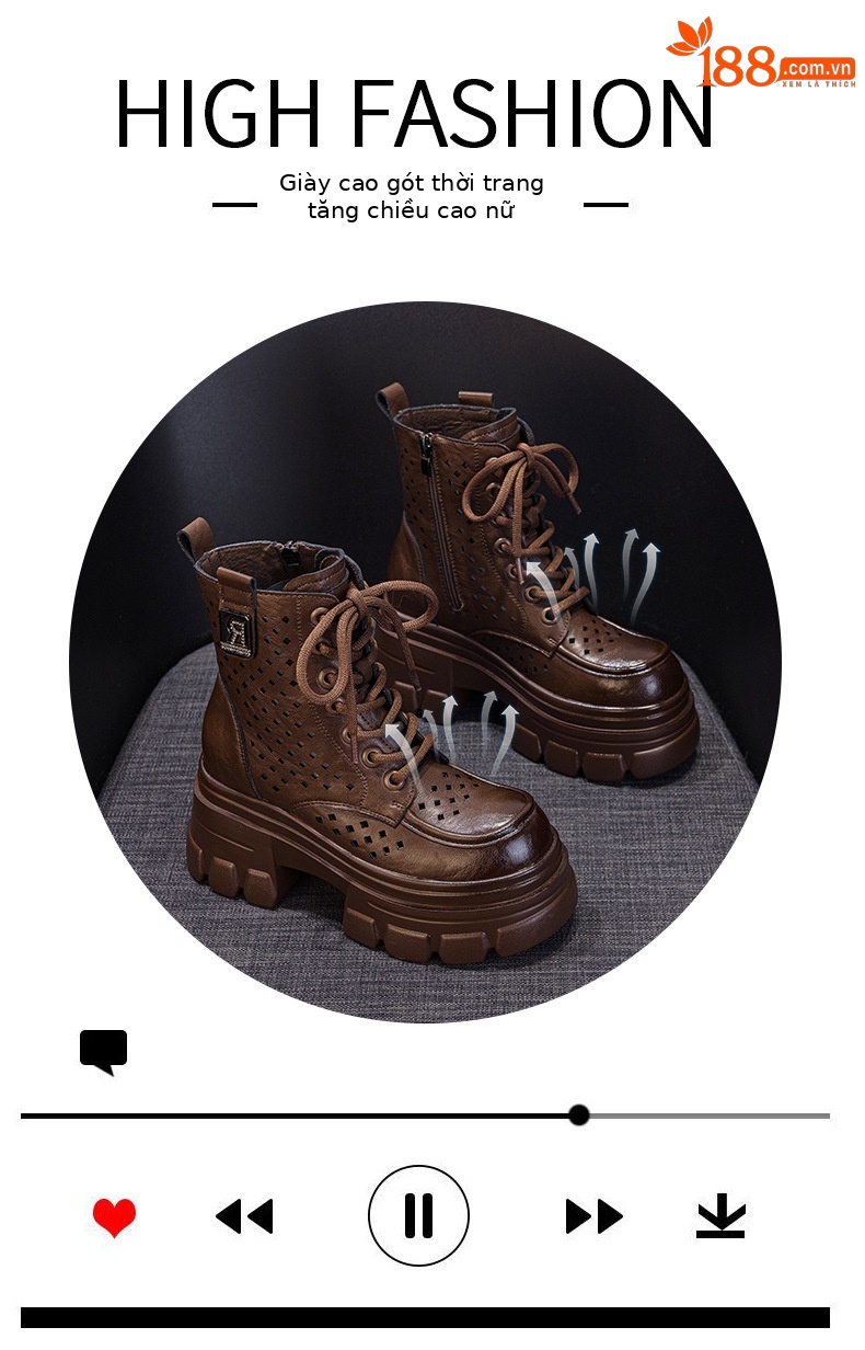 Boot nữ đế dày cổ thấp họa tiết đục lỗ lưới thoáng khí mùa hè — M2828 be đục lỗ, M2828-1 be lưới, M2828 đen đục lỗ, M2828 nâu đục lỗ chi tiết 5