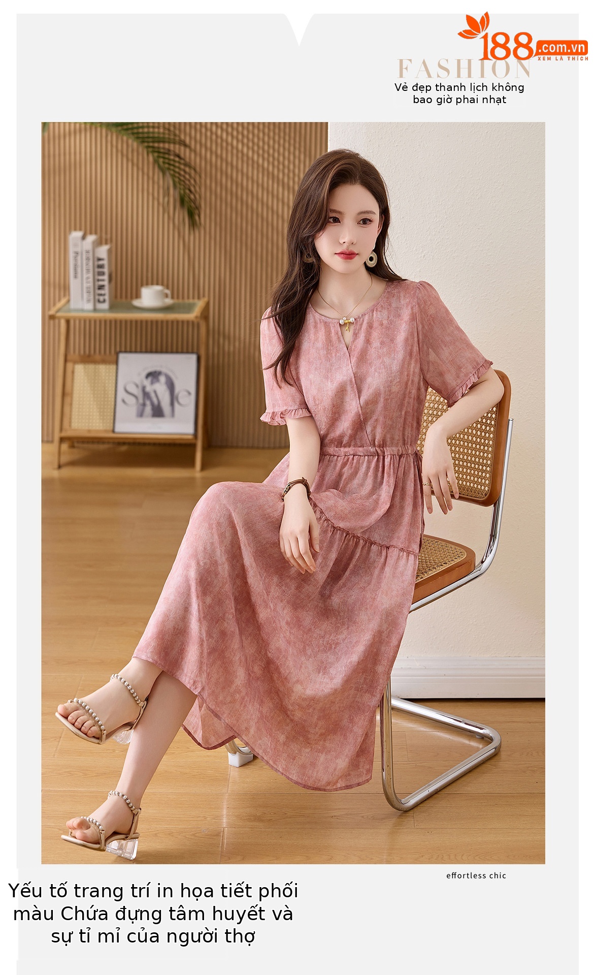Đầm maxi nữ thắt eo cổ V tay ngắn họa tiết hoa dáng dài GT8207 — xanh lam, Màu hồng chi tiết 2