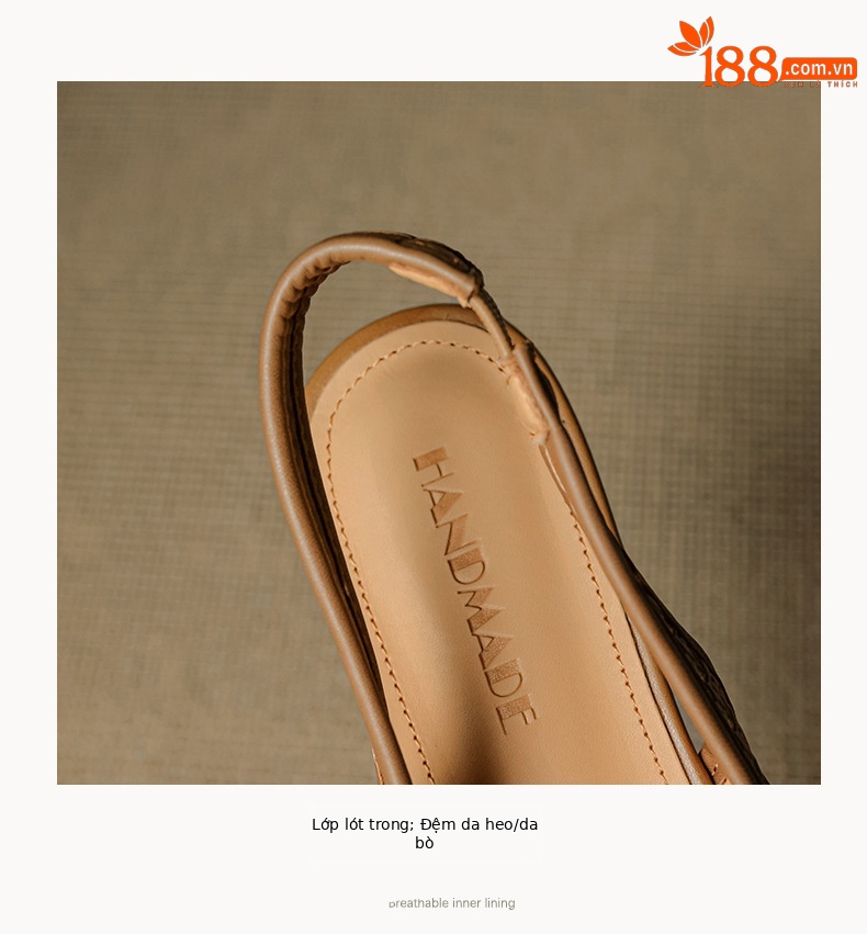 Sandal nữ đế bệt mũi bọc da bò, quai sau hở, phong cách vintage đan lỗ — đen chi tiết 21