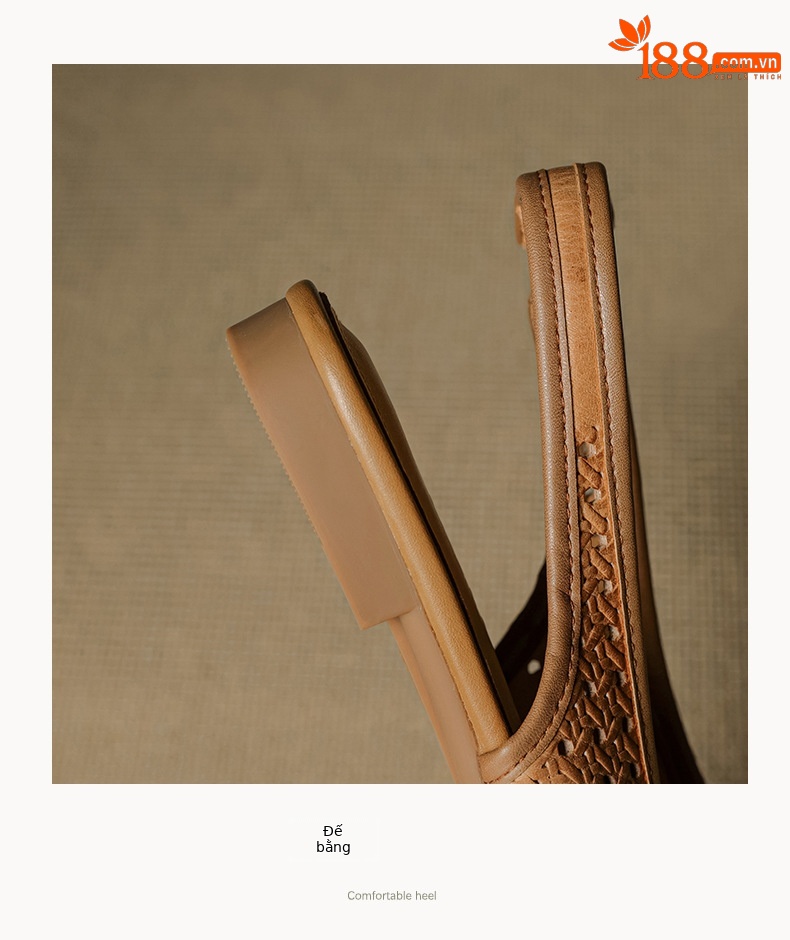 Sandal nữ đế bệt mũi bọc da bò, quai sau hở, phong cách vintage đan lỗ — đen chi tiết 22