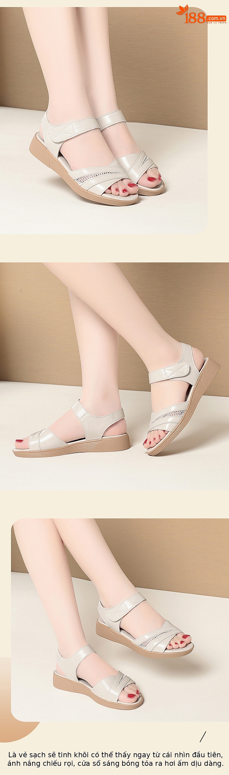 Sandal nữ đế bệt da thật mềm, đế cao su bền bỉ, thoải mái cho chân rộng — màu đen chi tiết 5