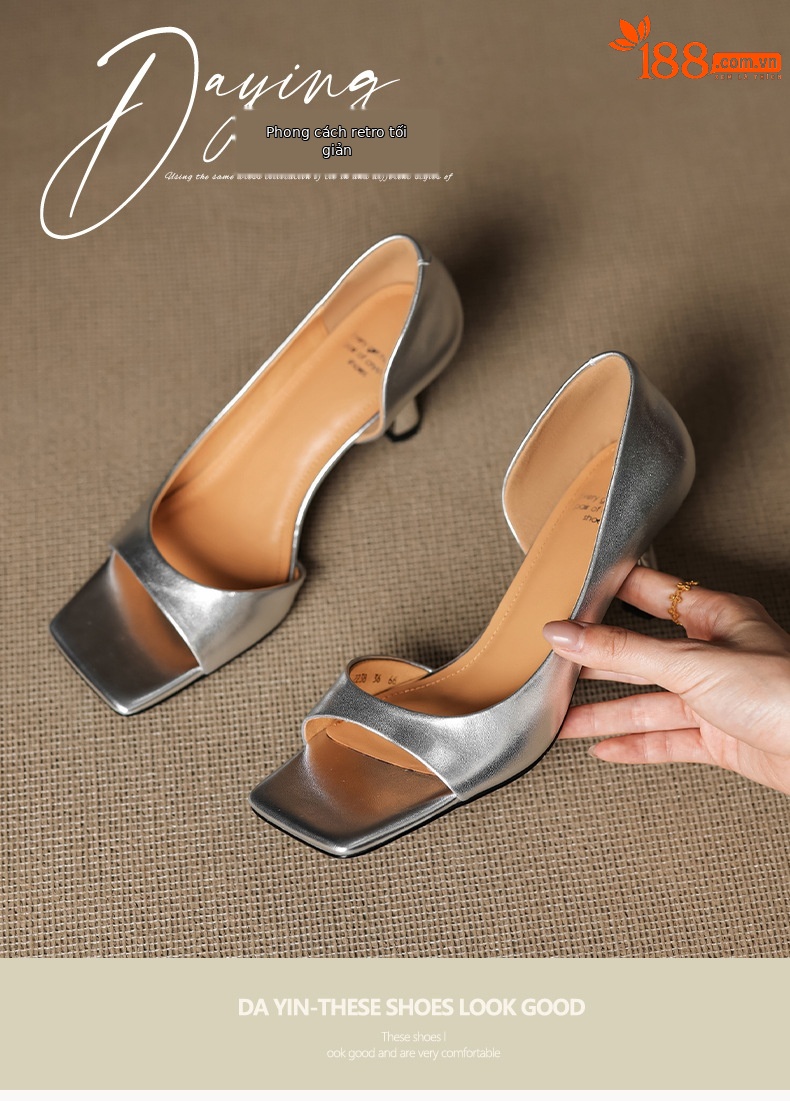 Sandal cao gót nữ hở mũi mũi vuông gót nhỏ 6 cm phong cách Hàn Quốc — đen chi tiết 2