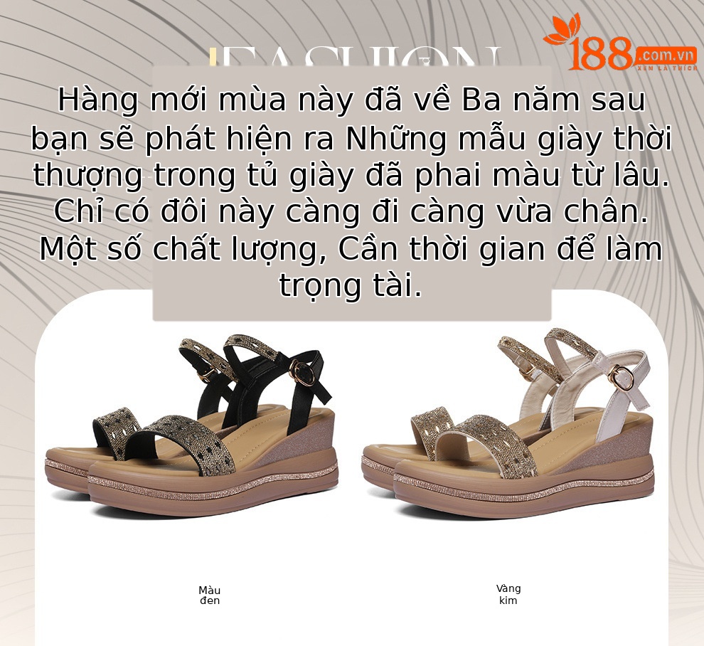 Giày sandal cao gót nữ hở mũi đính đá đế dày tăng chiều cao — 6120 Da đen, 6120 Vàng chi tiết 1