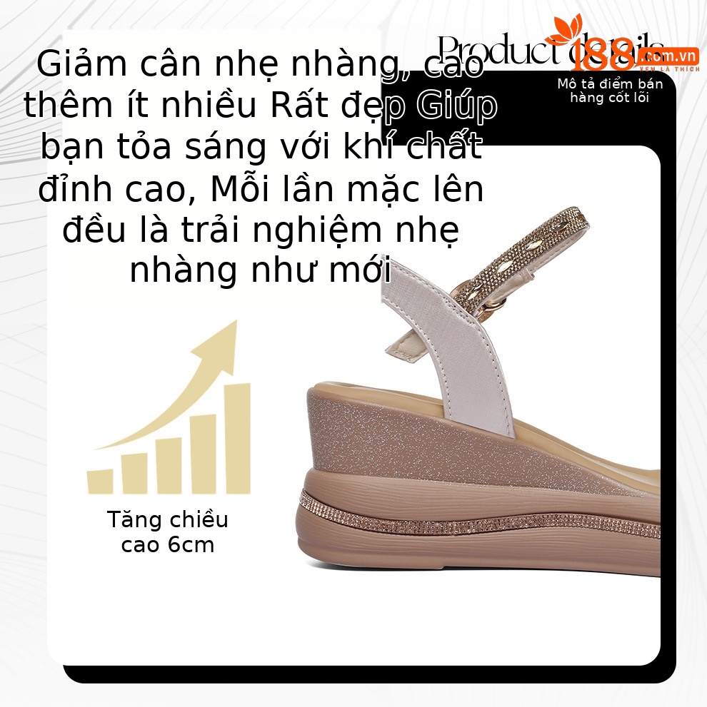 Giày sandal cao gót nữ hở mũi đính đá đế dày tăng chiều cao — 6120 Da đen, 6120 Vàng chi tiết 3