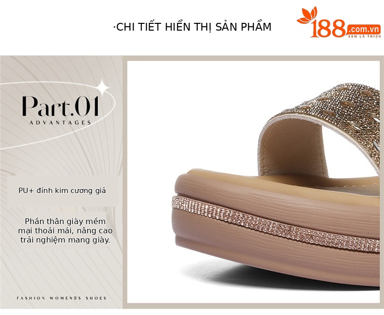 Giày sandal cao gót nữ hở mũi đính đá đế dày tăng chiều cao — 6120 Da đen, 6120 Vàng chi tiết 10