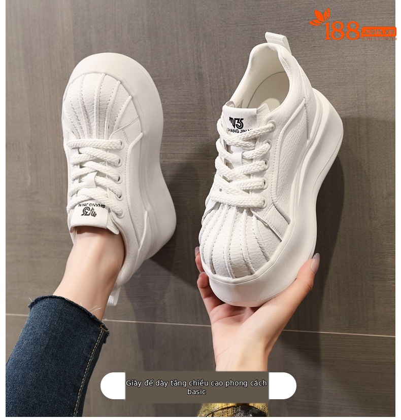 Giày sneaker nữ đế dày tăng chiều cao phong cách thể thao — màu trắng chi tiết 1