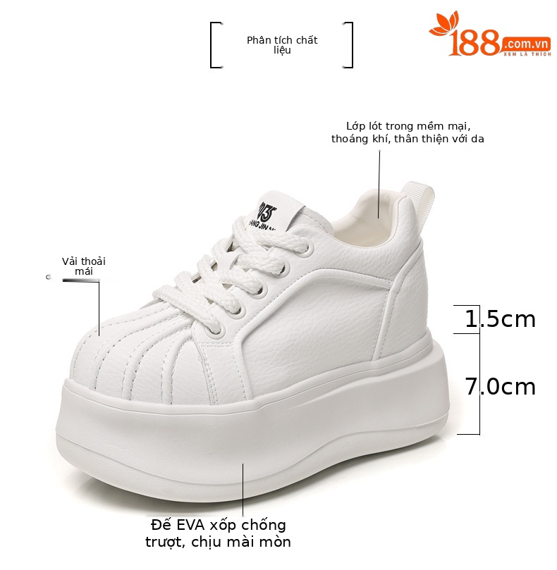 Giày sneaker nữ đế dày tăng chiều cao phong cách thể thao — màu trắng chi tiết 2