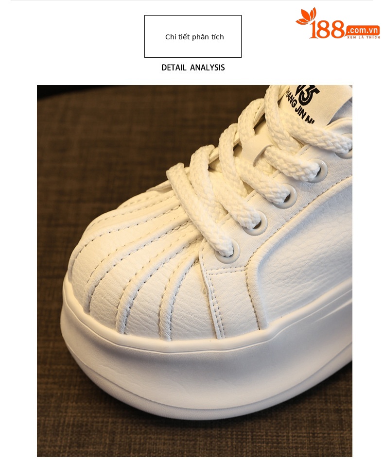 Giày sneaker nữ đế dày tăng chiều cao phong cách thể thao — màu trắng chi tiết 5
