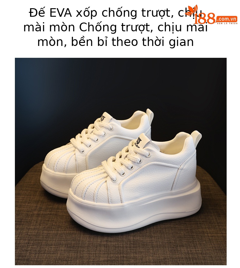 Giày sneaker nữ đế dày tăng chiều cao phong cách thể thao — màu trắng chi tiết 8