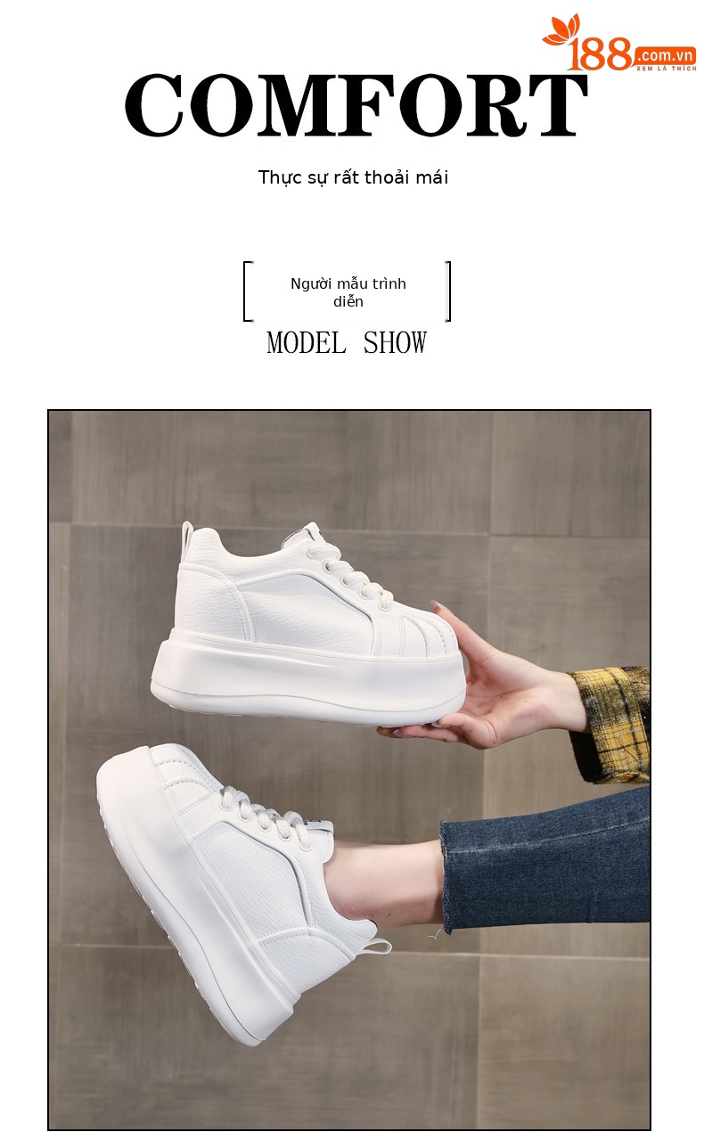 Giày sneaker nữ đế dày tăng chiều cao phong cách thể thao — màu trắng chi tiết 9
