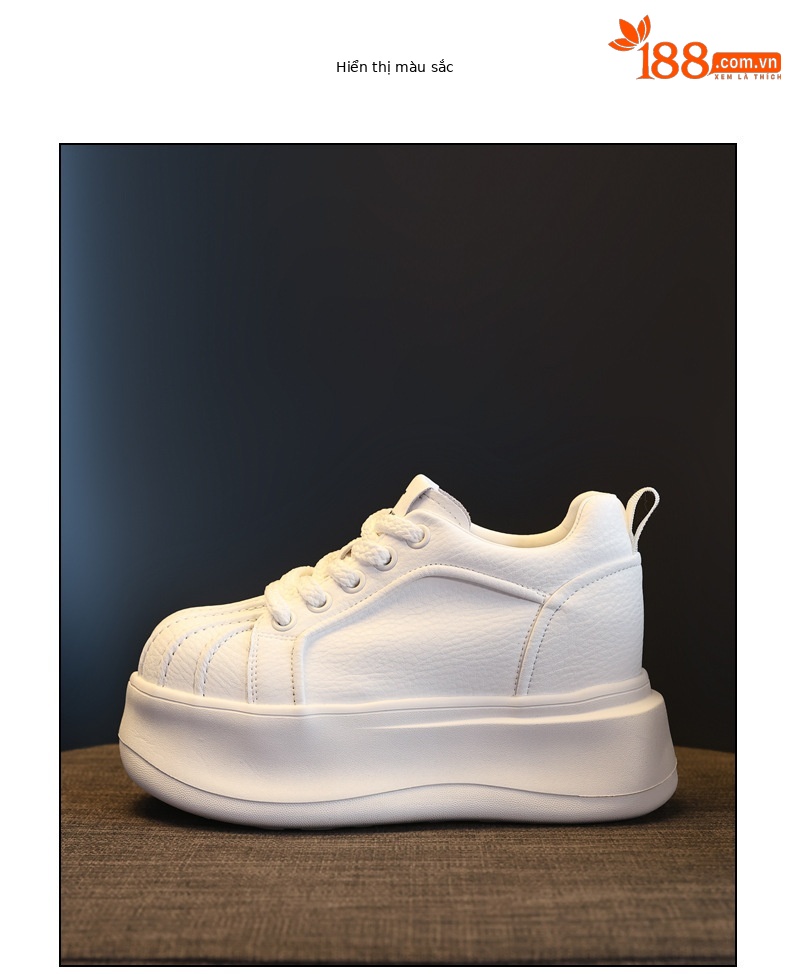 Giày sneaker nữ đế dày tăng chiều cao phong cách thể thao — màu trắng chi tiết 12