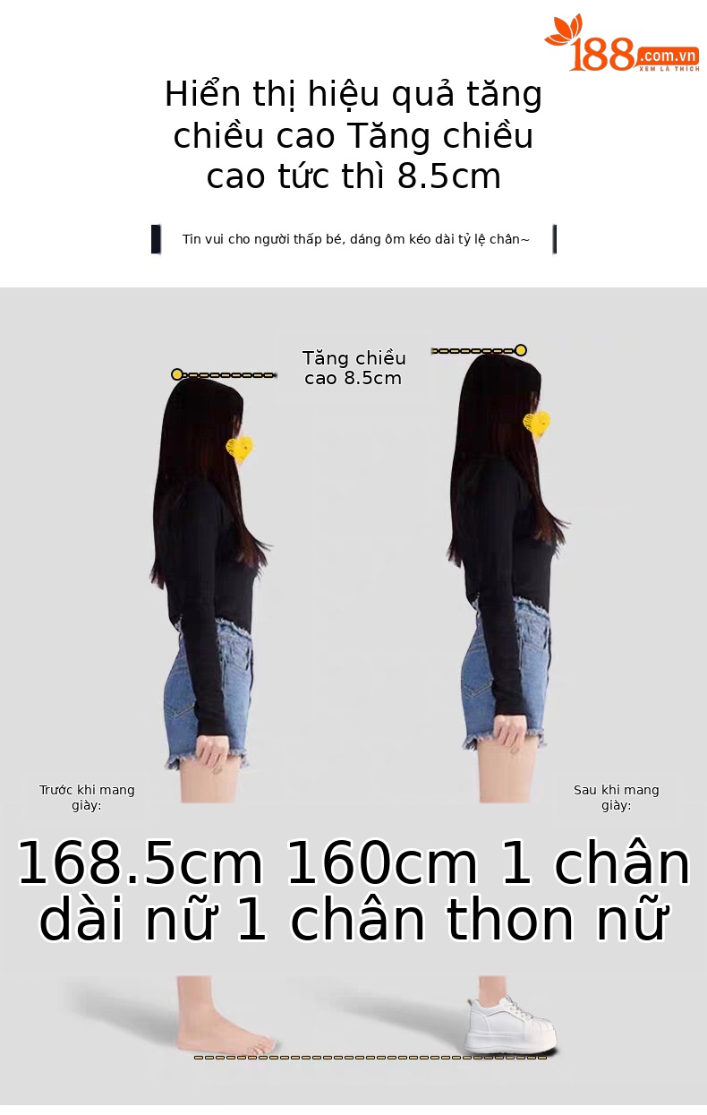 Giày sneaker nữ đế dày tăng chiều cao phong cách thể thao — màu trắng chi tiết 3