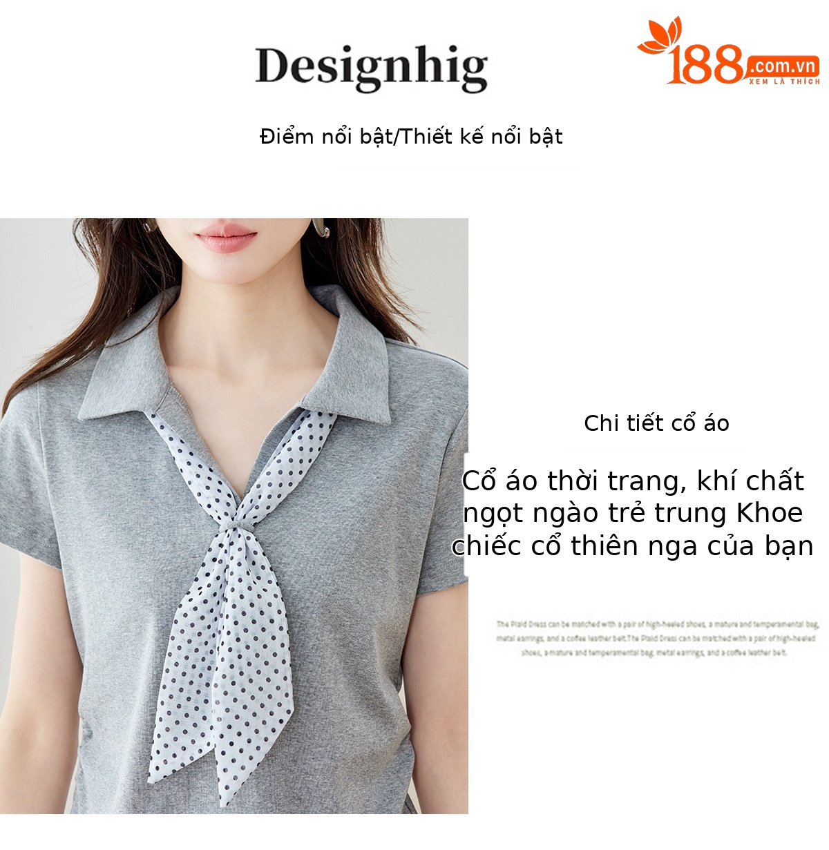 Bộ quần áo nữ gồm áo thun cổ tròn phối khăn lụa và quần ống suông rộng — Xám + quần trắng chi tiết 5