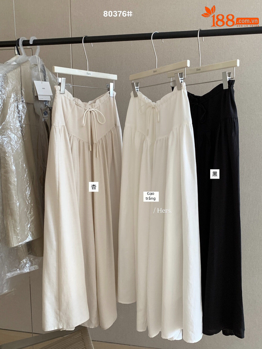 Quần culottes nữ ống rộng cạp cao thiết kế dây rút eo — màu đen, trắng ngà, màu mơ chi tiết 4