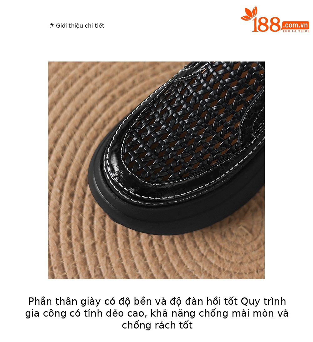 Giày sandal cao gót nữ hở mũi đế dày da thật mũi tròn phong cách lười — màu đen, màu trắng ngà chi tiết 7