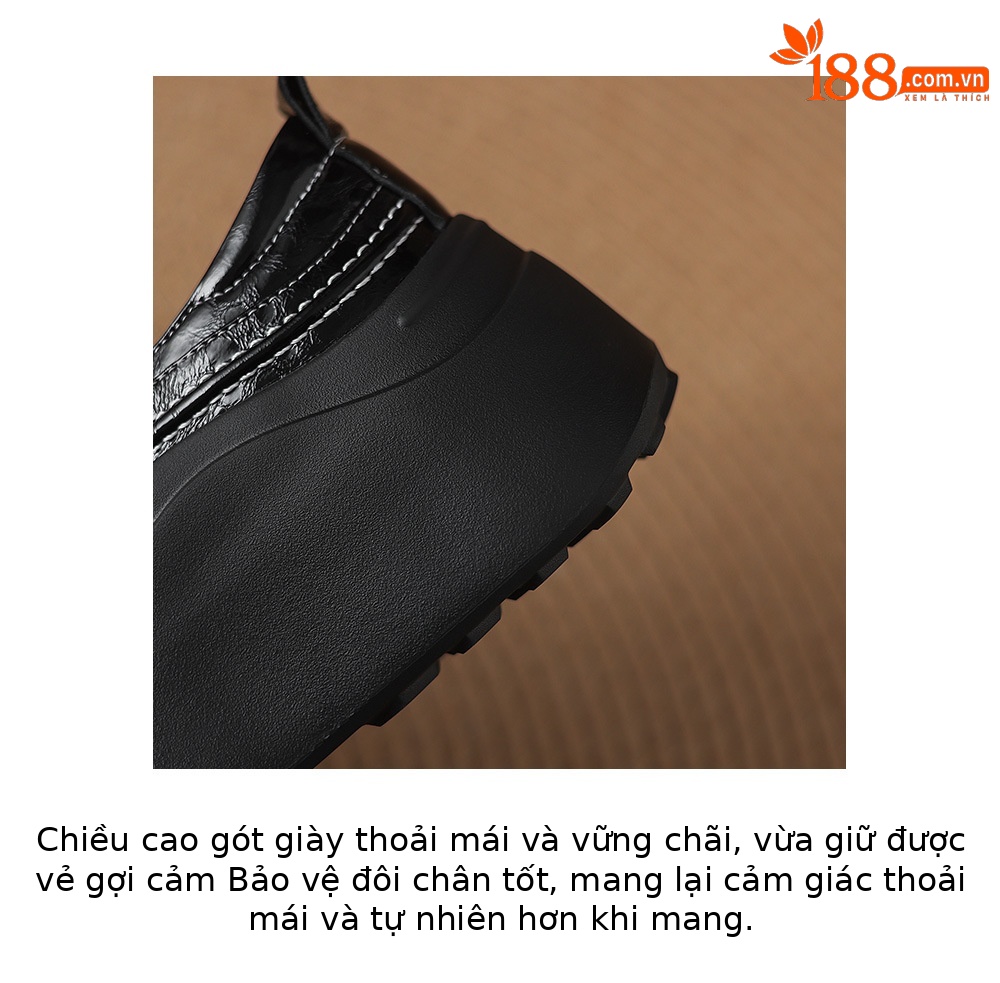 Giày sandal cao gót nữ hở mũi đế dày da thật mũi tròn phong cách lười — màu đen, màu trắng ngà chi tiết 8