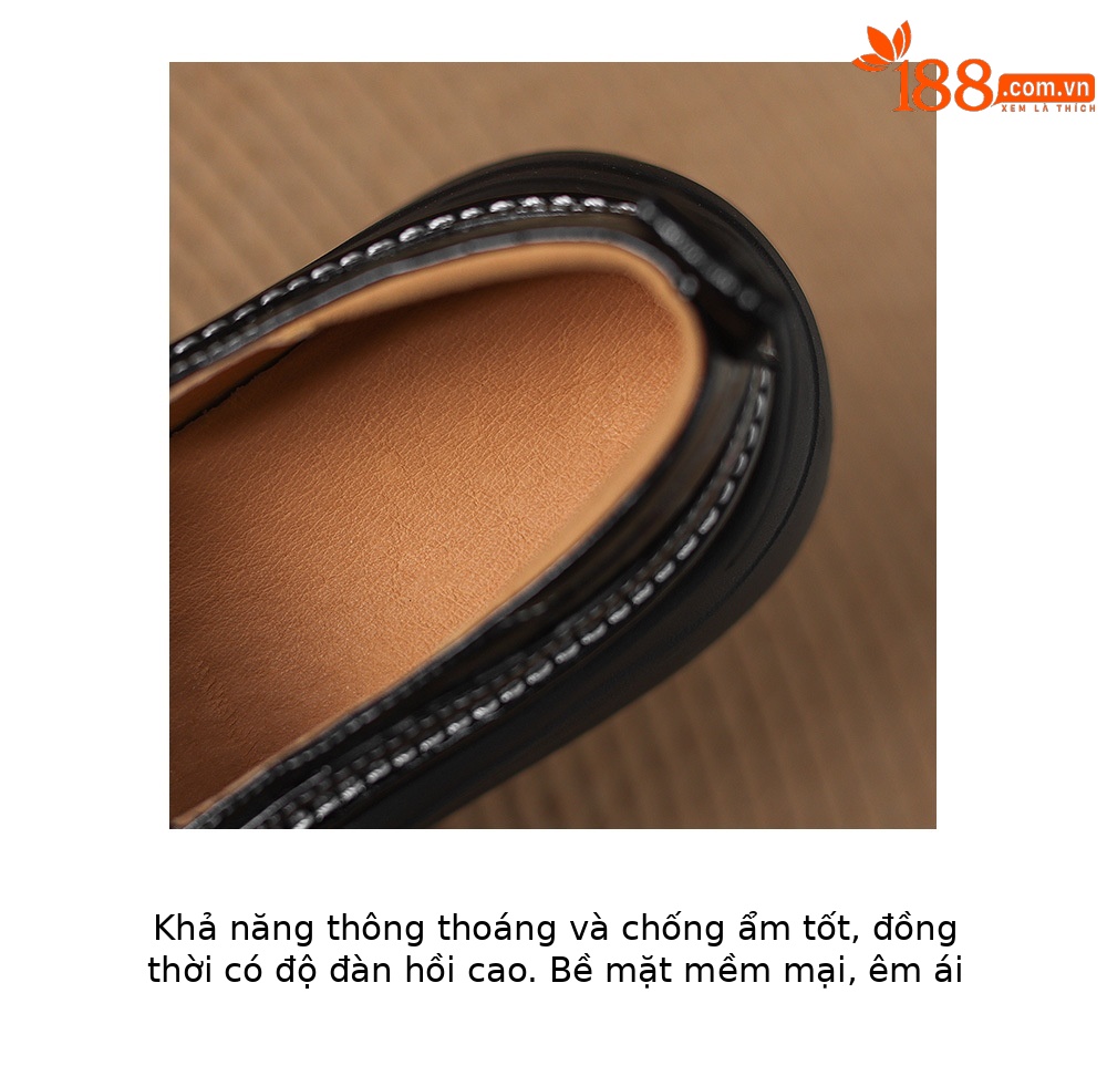 Giày sandal cao gót nữ hở mũi đế dày da thật mũi tròn phong cách lười — màu đen, màu trắng ngà chi tiết 10