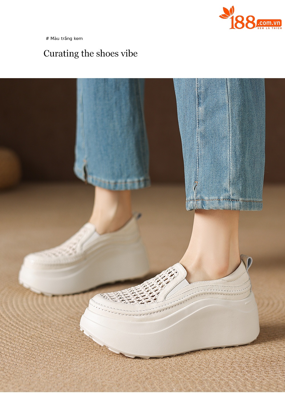 Giày sandal cao gót nữ hở mũi đế dày da thật mũi tròn phong cách lười — màu đen, màu trắng ngà chi tiết 11