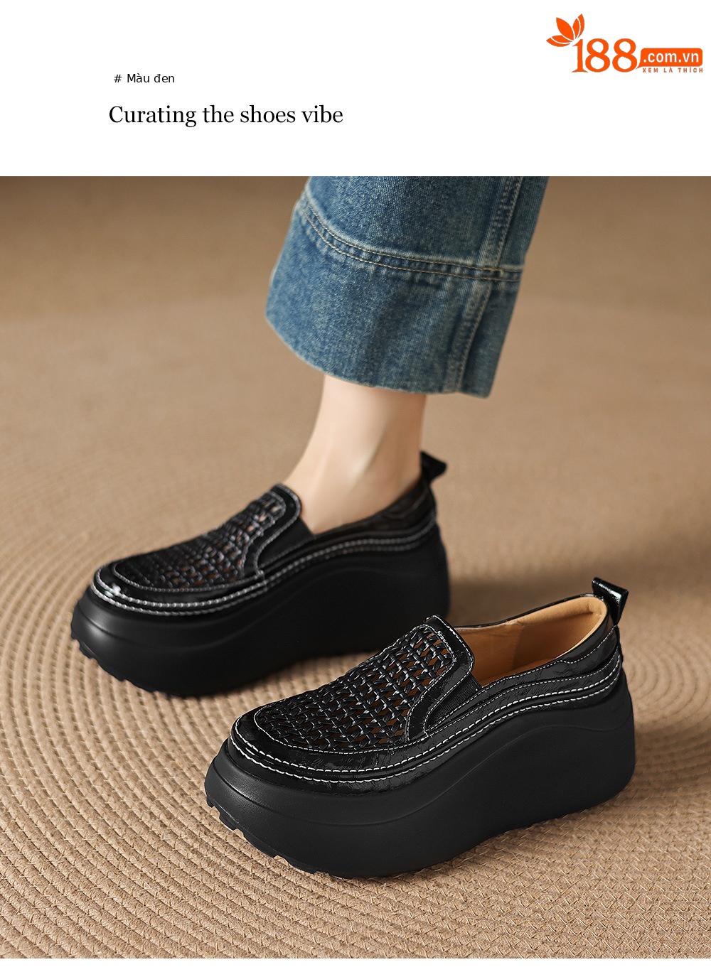 Giày sandal cao gót nữ hở mũi đế dày da thật mũi tròn phong cách lười — màu đen, màu trắng ngà chi tiết 19