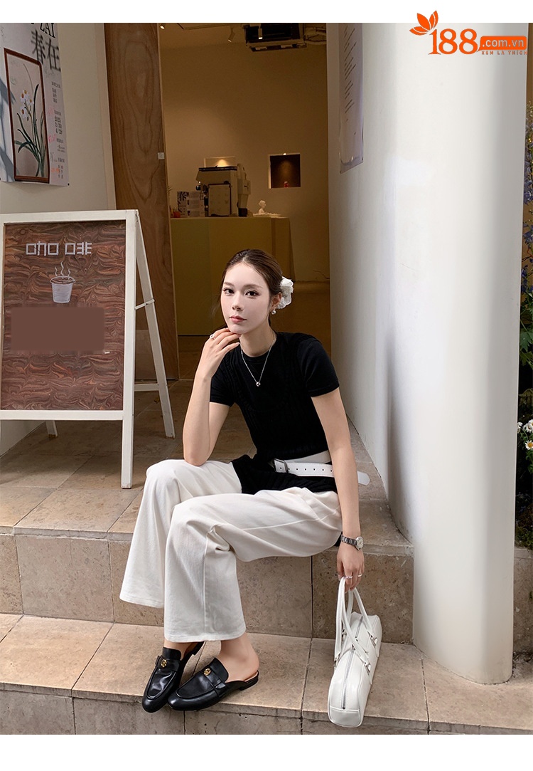 Dép mule nữ đế bệt hở gót họa tiết hoa sơn trà da bò mềm — màu nâu chi tiết 12