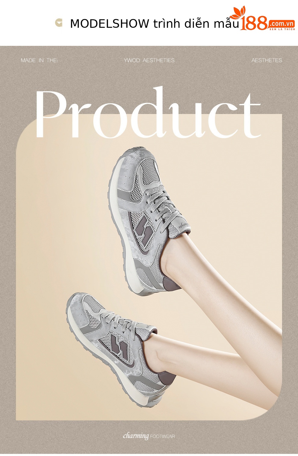 Giày sneaker nữ lưới thoáng khí phong cách cổ điển đế mềm đa năng — 6106 Xám tím, 6106 Màu be chi tiết 4