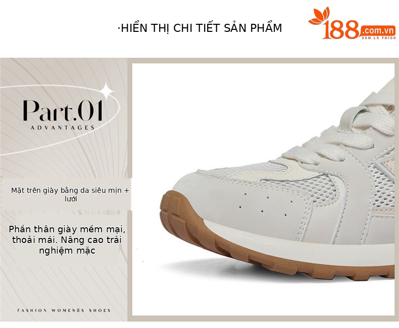 Giày sneaker nữ lưới thoáng khí phong cách cổ điển đế mềm đa năng — 6106 Xám tím, 6106 Màu be chi tiết 9