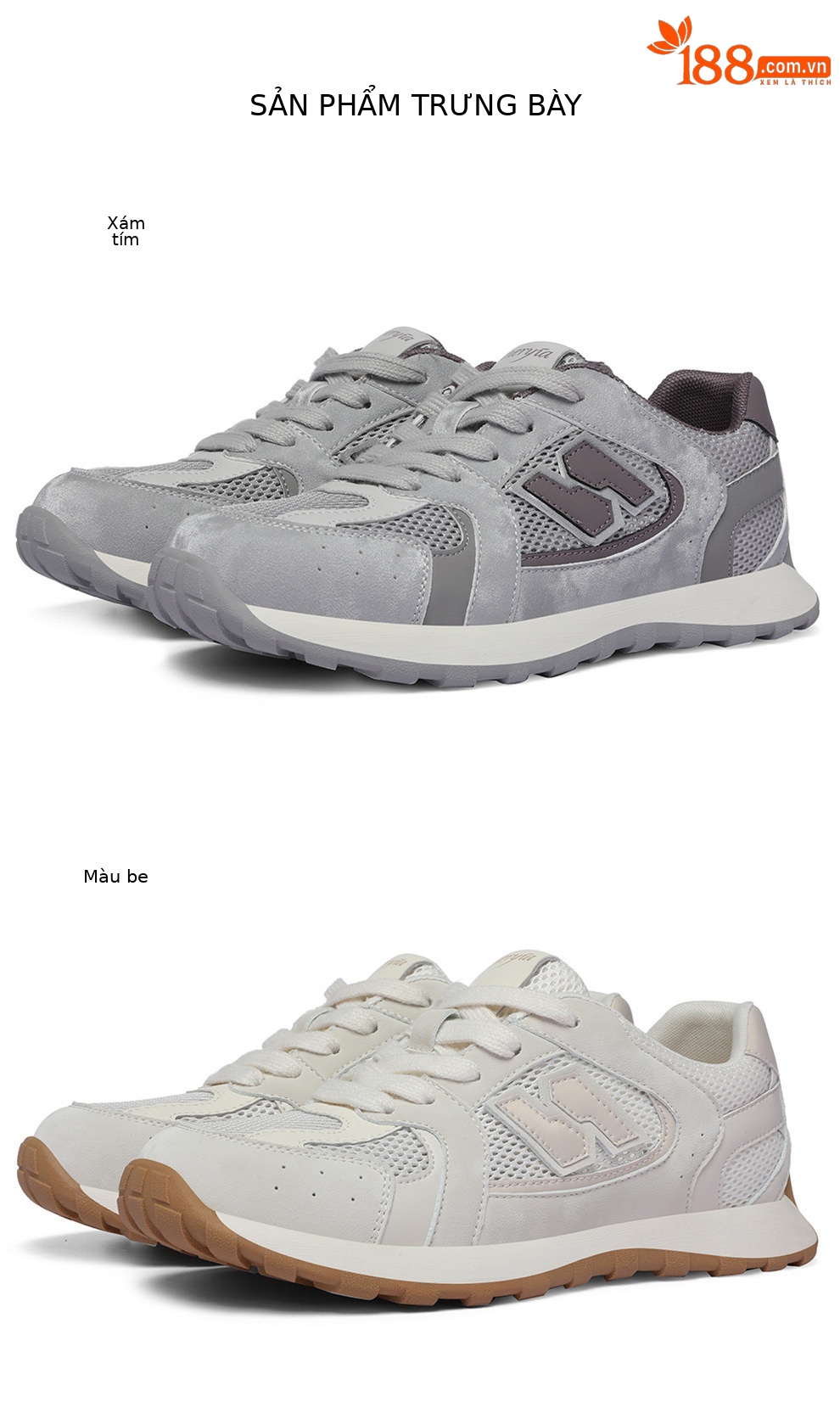 Giày sneaker nữ lưới thoáng khí phong cách cổ điển đế mềm đa năng — 6106 Xám tím, 6106 Màu be chi tiết 12